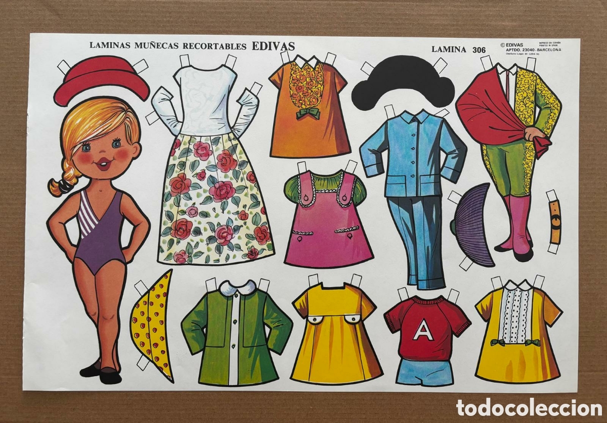 Coleccionismo recortables: L&aacute;mina MU&Ntilde;ECAS RECORTABLES grande editorial EDIVAS 306 a&ntilde;os 80 NUEVA colecci&oacute;n antigua ni&ntilde;as