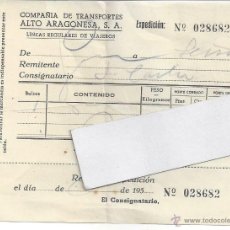 Coleccionismo Recortables: RECIBO LINEAS AUTOBUSES POR ENVIO PAQUETE COMPAÑIA DE TRANSPORTES ALTO ARAGONESA SA. AÑO 1956. Lote 45651722
