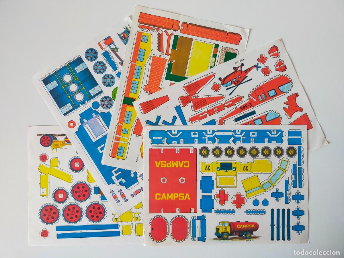 Coleccionismo recortables: Recortables: Colecci&oacute;n de 5 modelos distintos (Cami&oacute;n Campsa, helic&oacute;ptero, locomotora...)
