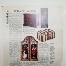 Coleccionismo de Revista Blanco y Negro: RECORTE FERIA DE BASILEA SECCIÓN ANTIGÜEDADES DEL ABC SEMANAL ANA DOMÍNGUEZ SIEMENS