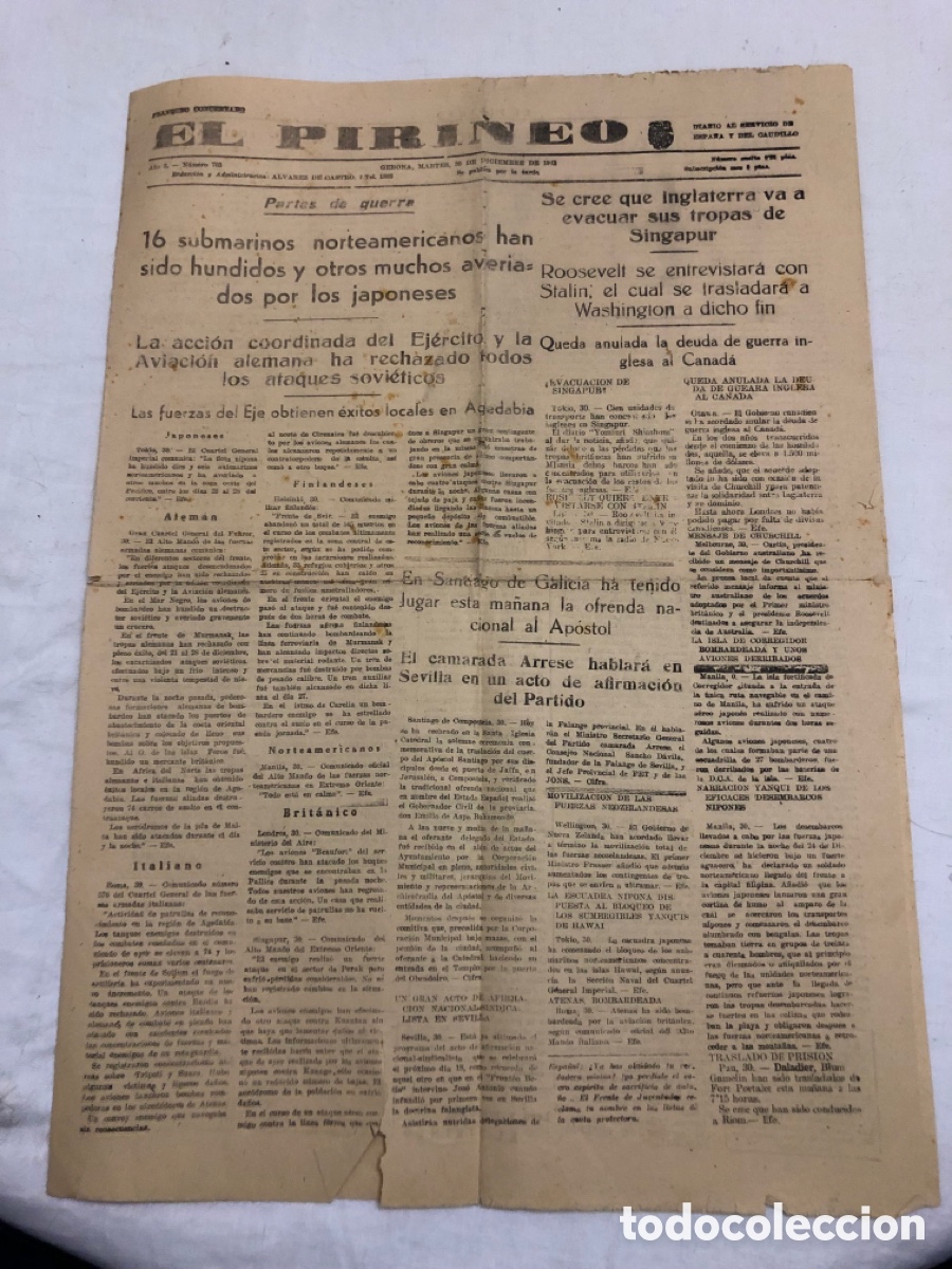 Coleccionismo de Revista Blanco y Negro: Peri&oacute;dico El Perneo 1941 2 Guerra mondial