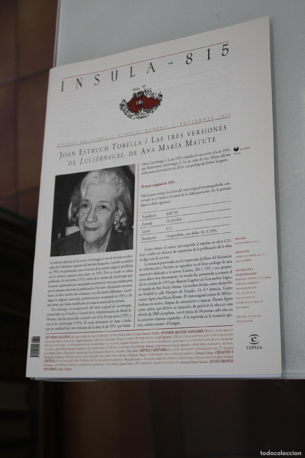 Coleccionismo de Revista Blanco y Negro: &Iacute;nsula, 815. Joan Estruch Tobella / Las tres versiones de Luci&eacute;rnagas, de Ana Mar&iacute;a Matute. Noviembr