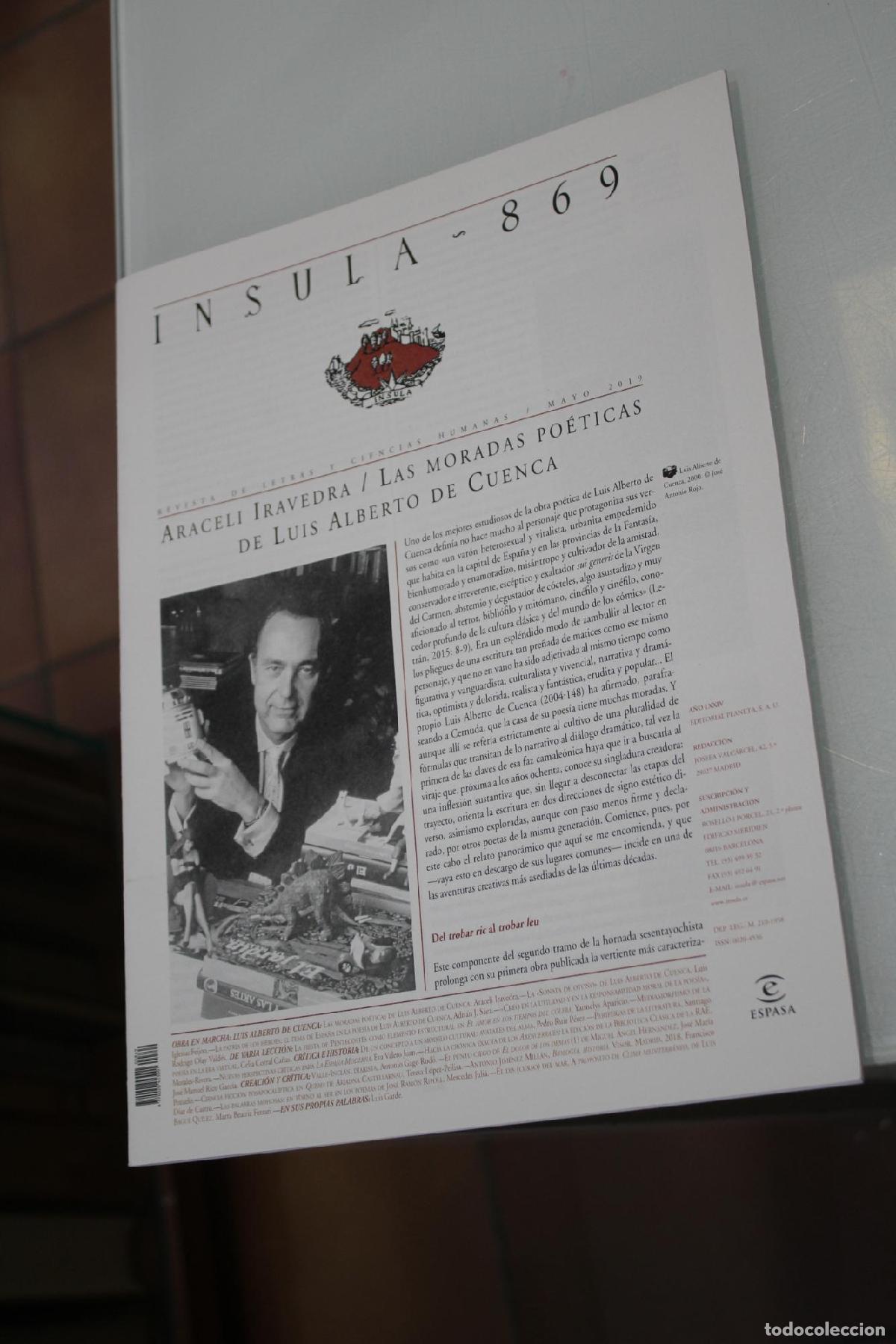 Coleccionismo de Revista Blanco y Negro: &Iacute;nsula, 869. Araceli Iravedra / Las moradas po&eacute;ticas de Luis Alberto de Cuenca. Mayo 2019. - Vv.aa.