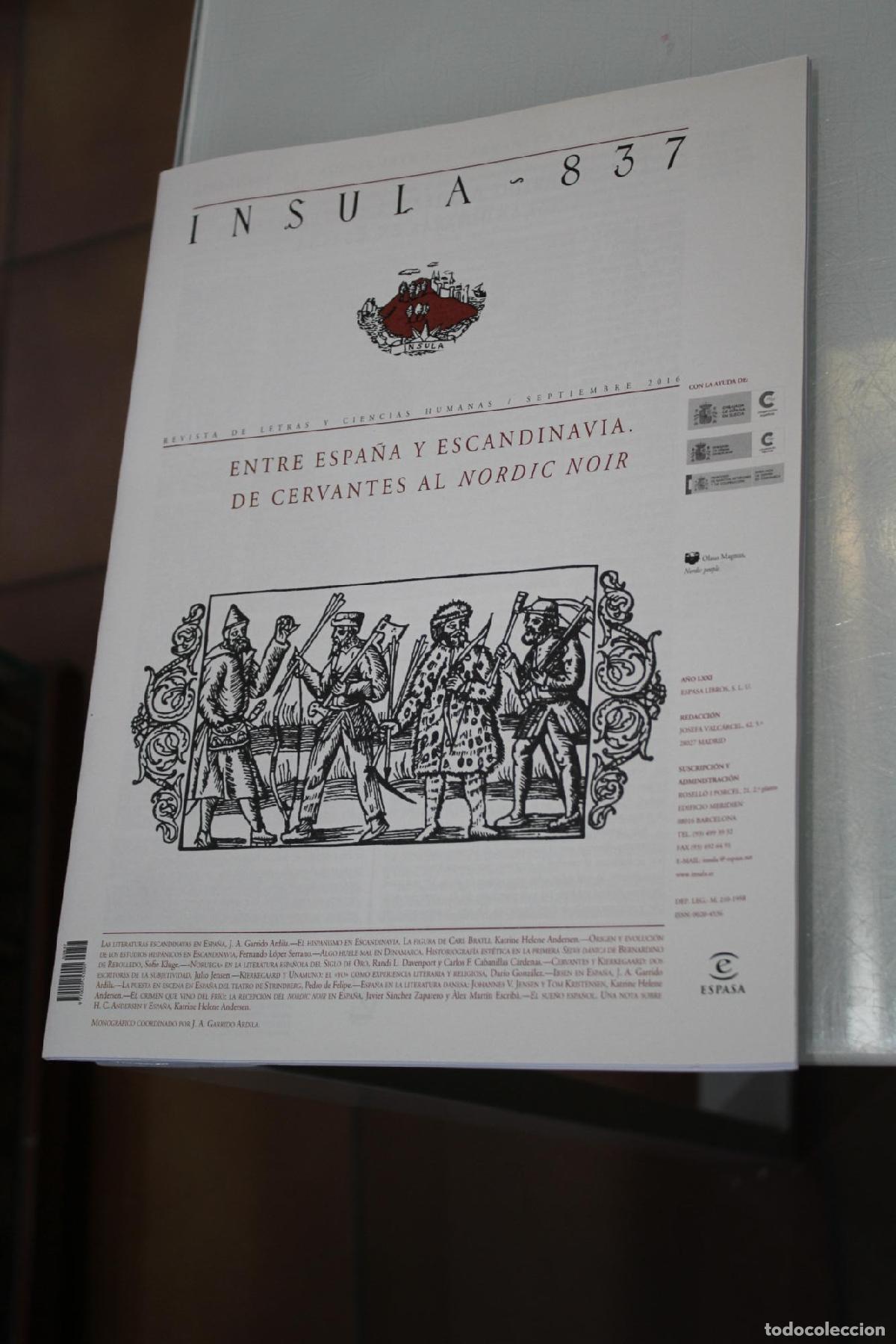 Coleccionismo de Revista Blanco y Negro: &Iacute;nsula, 837. Entre Espa&ntilde;a y Escandinavia. De Cervantes al Nordic Noir. Septiembre 2016. - Vv.aa.