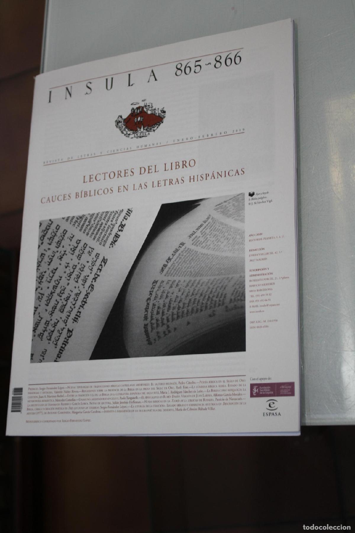 Coleccionismo de Revista Blanco y Negro: &Iacute;nsula, 865-866. Lectores del libro. Cauces b&iacute;blicos en las letras hisp&aacute;nicas. Enero-Febrero 2019. -