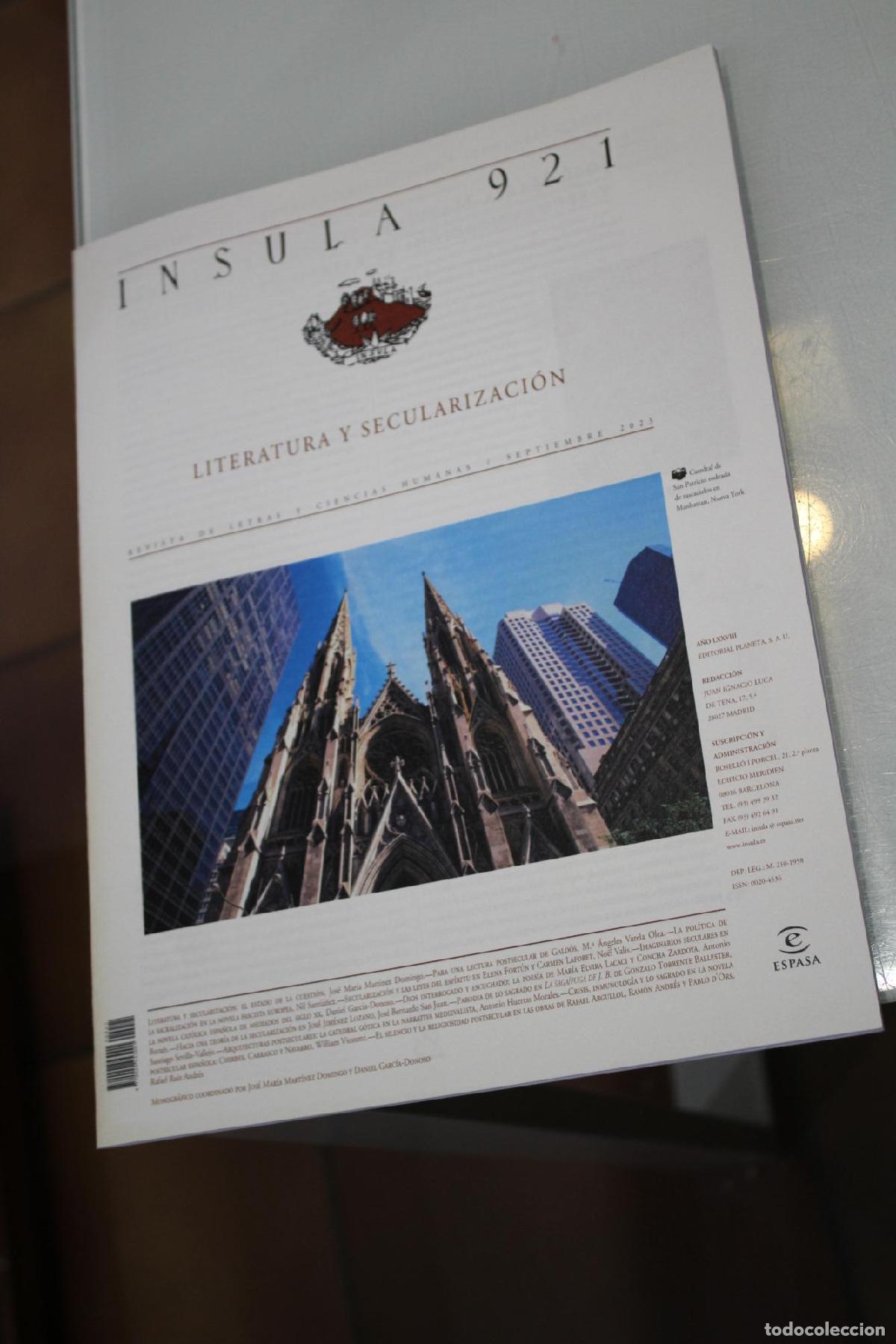 Coleccionismo de Revista Blanco y Negro: &Iacute;nsula, 921. Literatura y secularizaci&oacute;n. Septiembre 2023. - Vv.aa.