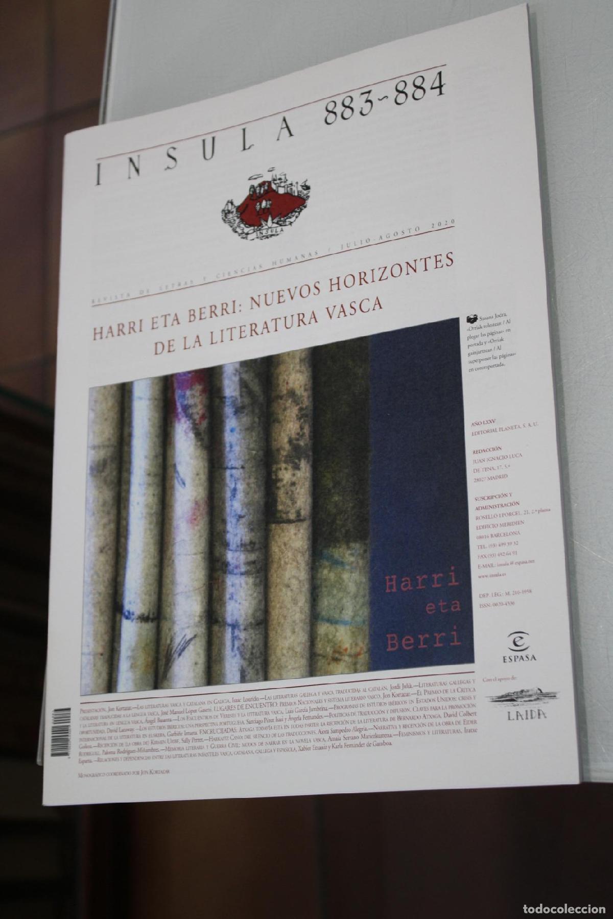 Coleccionismo de Revista Blanco y Negro: &Iacute;nsula, 883-884. Harri eta Berri: Nuevos horizontes de la literatura vasca. Julio-Agosto 2020. - Vv.