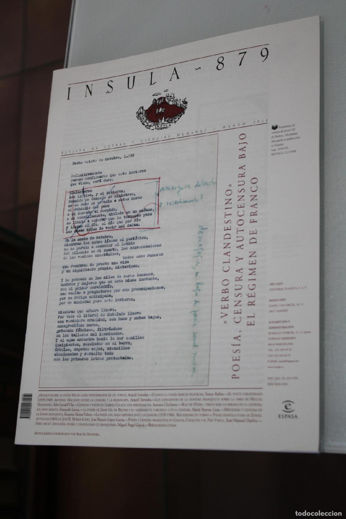 Coleccionismo de Revista Blanco y Negro: &Iacute;nsula, 879. &rdquo;Verbo clandestino&rdquo; Poes&iacute;a, censura y autocensura bajo el r&eacute;gimen de Franco. Marzo 2020