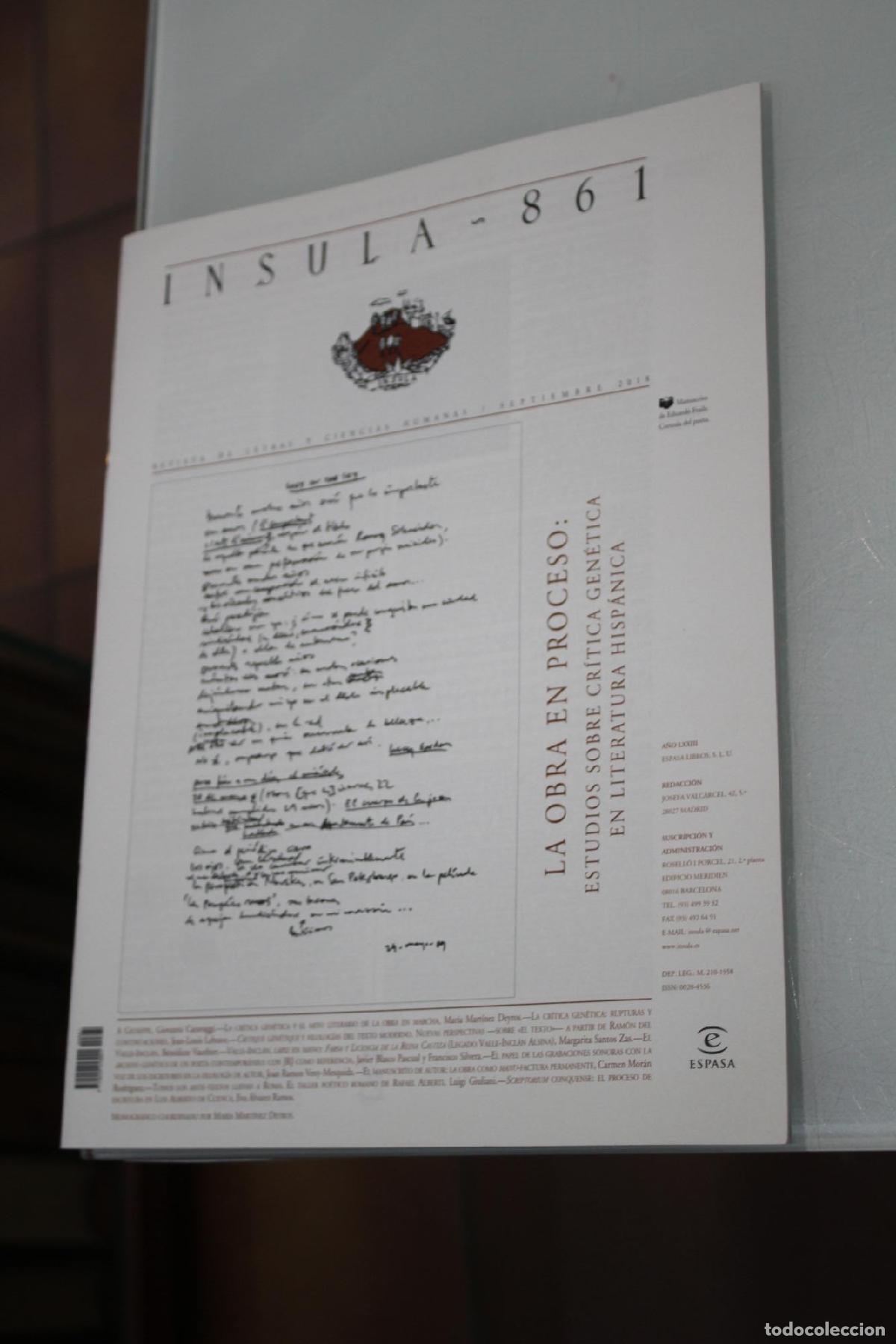 Collectionnisme de Magazine Blanco y Negro: &Iacute;nsula, 861. La obra en proceso: Estudios sobre cr&iacute;tica gen&eacute;tica en literatura hisp&aacute;nica. Septiembre
