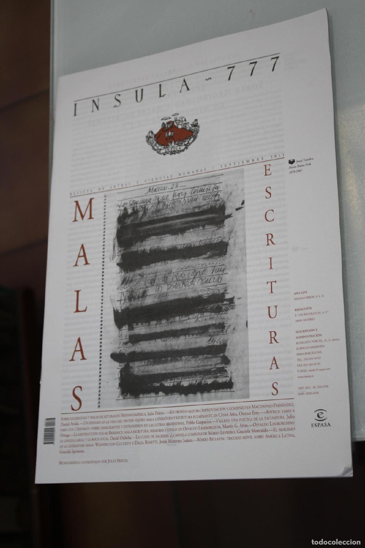 Coleccionismo de Revista Blanco y Negro: &Iacute;nsula, 777. Malas escrituras. Septiembre 2011. - Vv.aa.