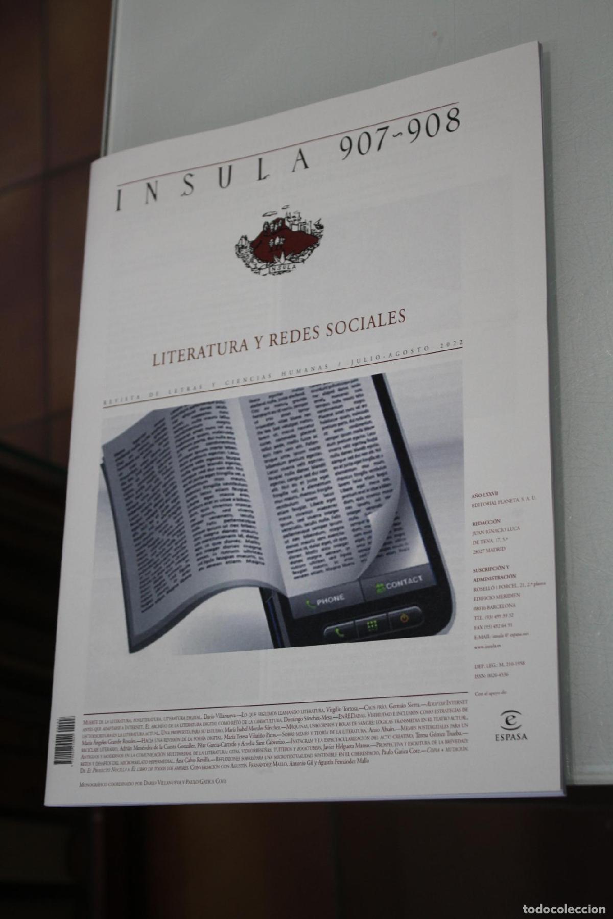 Coleccionismo de Revista Blanco y Negro: &Iacute;nsula, 907-908. Literatura y redes sociales. Julio-Agosto 2022. - Vv.aa.