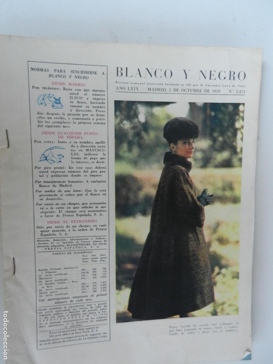 Collezionismo di Rivista Blanco y Negro: BLANCO Y NEGRO N&ordm; 2474- 10-1959 - modas de oto&ntilde;o-invierno 1959