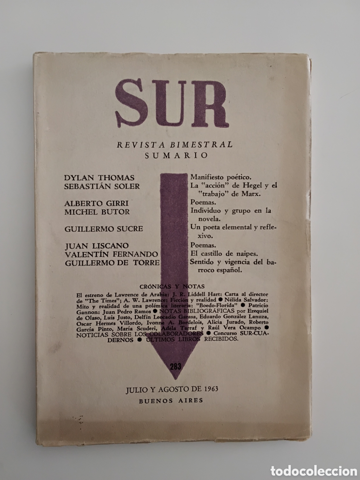 Coleccionismo de revista Blanco y Negro: Revista SUR &ndash; N&ordm; 283 (Julio y Agosto de 1963) &ndash; Buenos Aires
