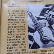 Coleccionismo de Revista Cambio 16: ATAHUALPA YUPANQUI, EL INDIO HABLADOR. RECORTE CAMBIO 16 SEPTIEMBRE 1974. Lote 313896688