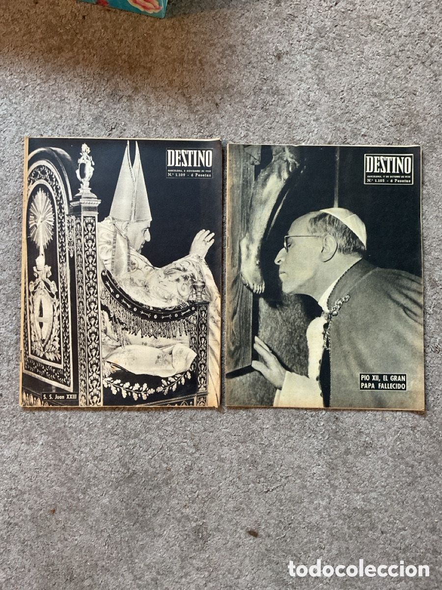 Coleccionismo de Revista Destino: 2 revistas DESTINO hist&oacute;ricas &ndash; P&iacute;o XII (fallecimiento) y Juan XXIII &ndash; A&ntilde;os 50