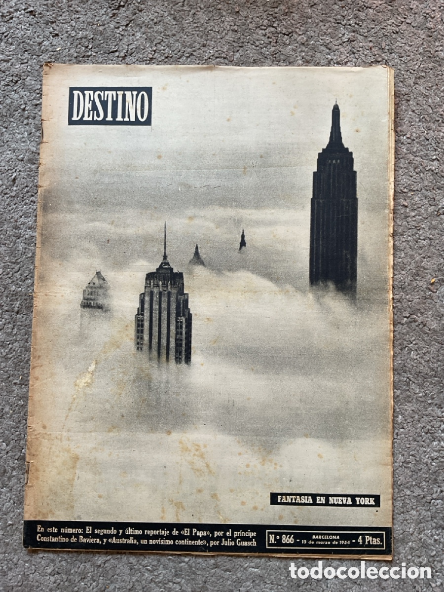 Coleccionismo de Revista Destino: Revista DESTINO n&ordm; 866 (13 de marzo de 1954) &ndash; &ldquo;Fantas&iacute;a en Nueva York&rdquo; &ndash; Ejemplar original vintage