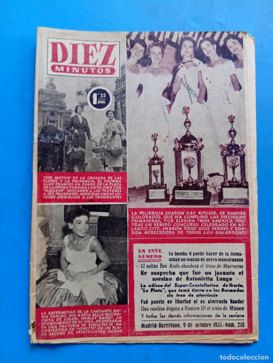 Coleccionismo de Revista Diez Minutos: REVISTA DIEZ MINUTOS. N&ordm; 215. A&Ntilde;O 1955. LA PELIRROJA SHARON KAY RITCHIE. MARIA PAVLOU....... LEER.