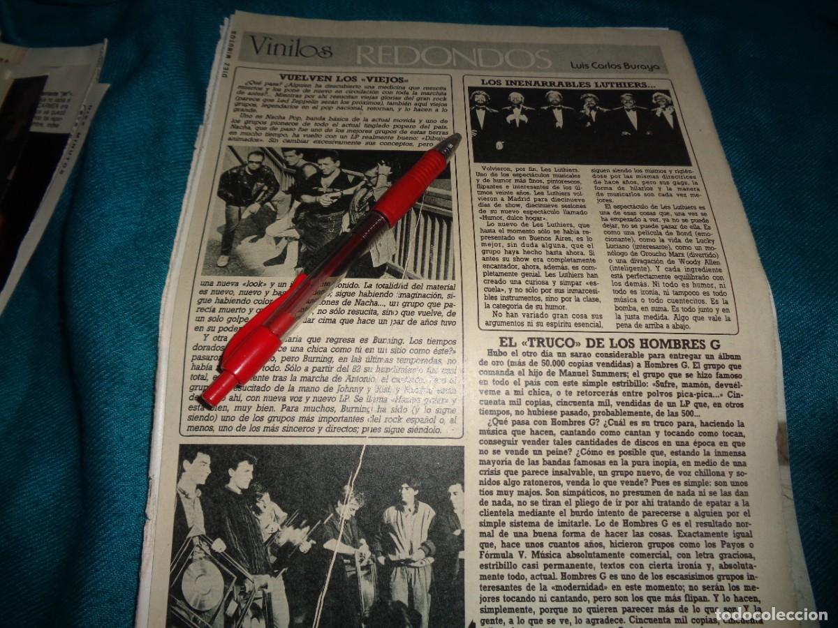 Coleccionismo de Revista Diez Minutos: RECORTE : NACHA POP, HOMBRES G. DIEZ MINUTOS, NOVBR 1985