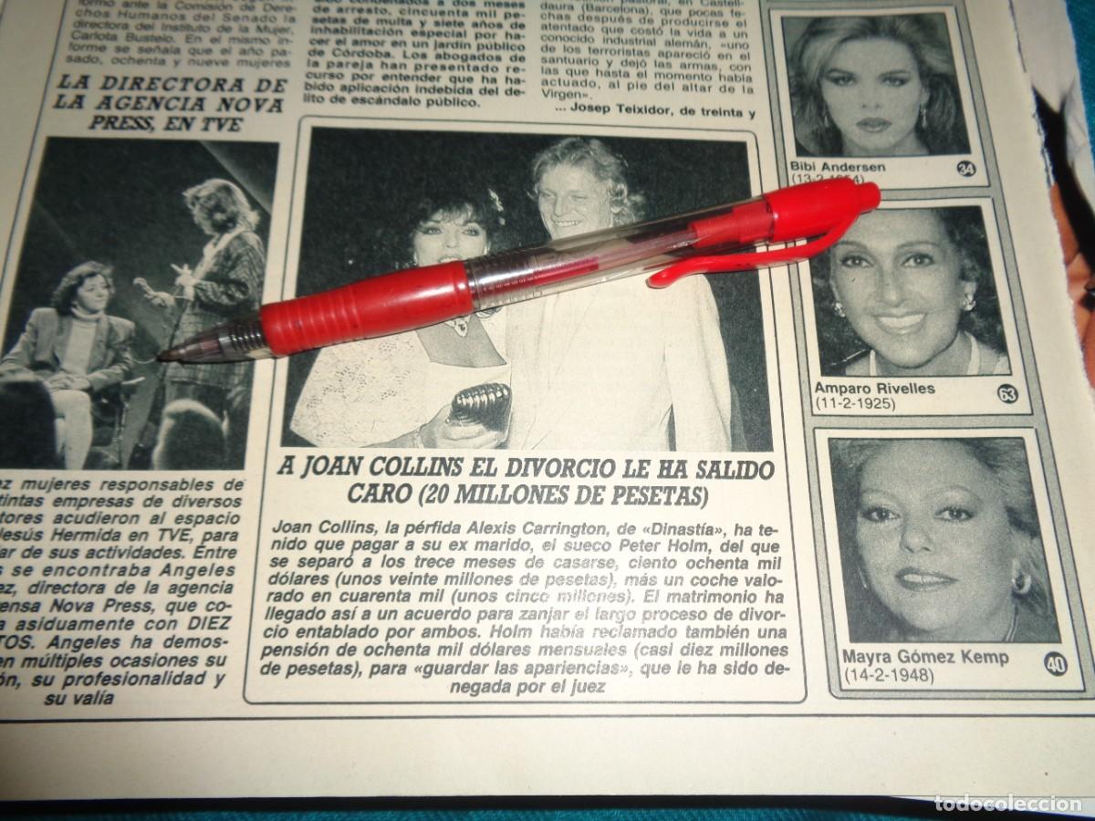 Collection Magazine Diez Minutos: RECORTE : A JOAN COLLINS, LE SALE CARO EL DIVORCIO. DIEZ MINUTOS, FEBR 1988