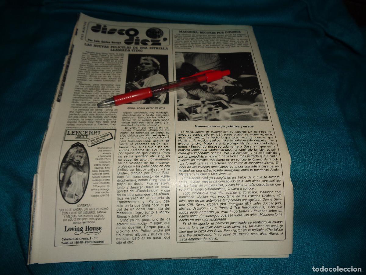 Coleccionismo de Revista Diez Minutos: RECORTE : MADONNA, RECORDS POR DOQUIER. STING, NUEVAS PELICULAS. DIEZ MINUTOS, SEPTM 1985