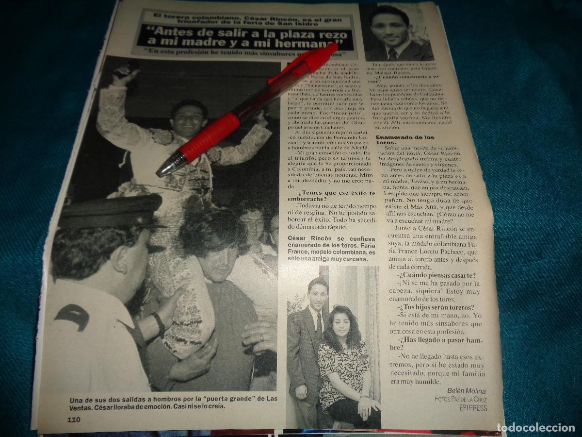 Coleccionismo de Revista Diez Minutos: RECORTE : ENTREVISTA AL TORERO CESAR RINCON. DIEZ MINUTOS, JUNIO 1991