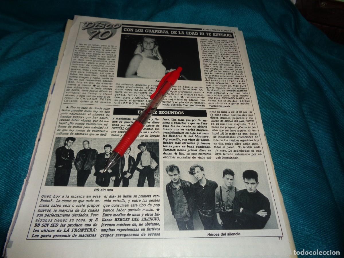 Coleccionismo de Revista Diez Minutos: RECORTE : DISCO 10 : AGNETHA, HEROES SILENCIO, BB SIN SED. DIEZ MINUTOS, MARZO 1988