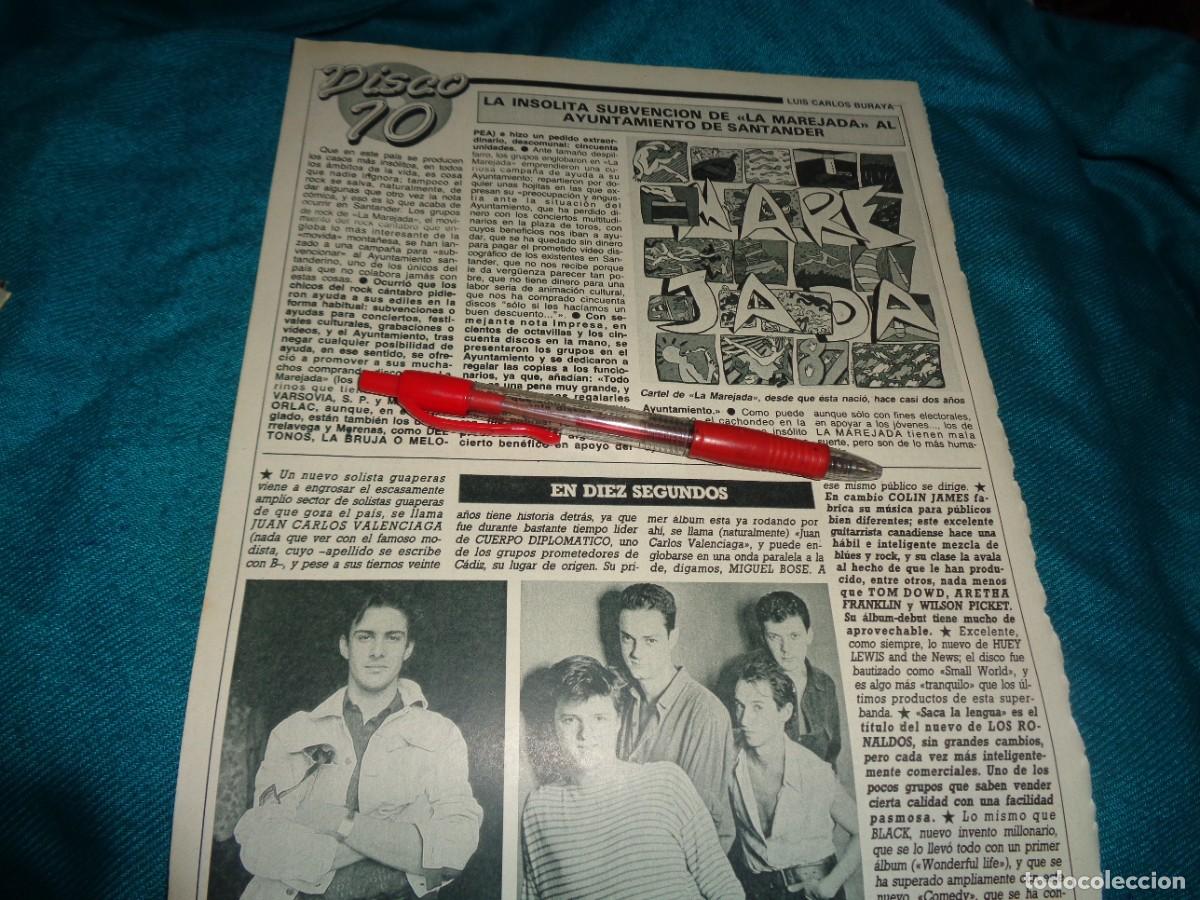 Coleccionismo de Revista Diez Minutos: RECORTE : DISCO 10 : JUAN CARLOS VALENCIAGA, LOS RONALDOS. DIEZ MINUTOS, NOVBR 1988