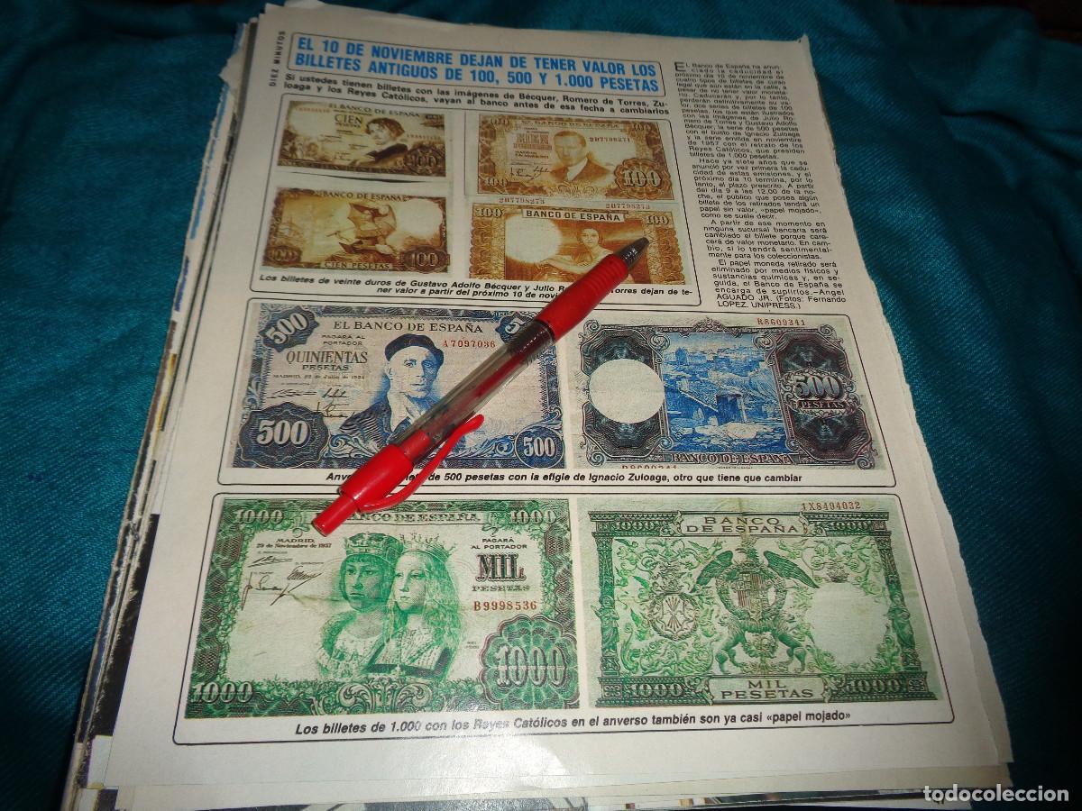Coleccionismo de Revista Diez Minutos: RECORTE : DESAPARECEN LOS BILLETES DE 100, 500 Y 1.000 PESETAS. DIEZ MINUTOS, OCTB 1985