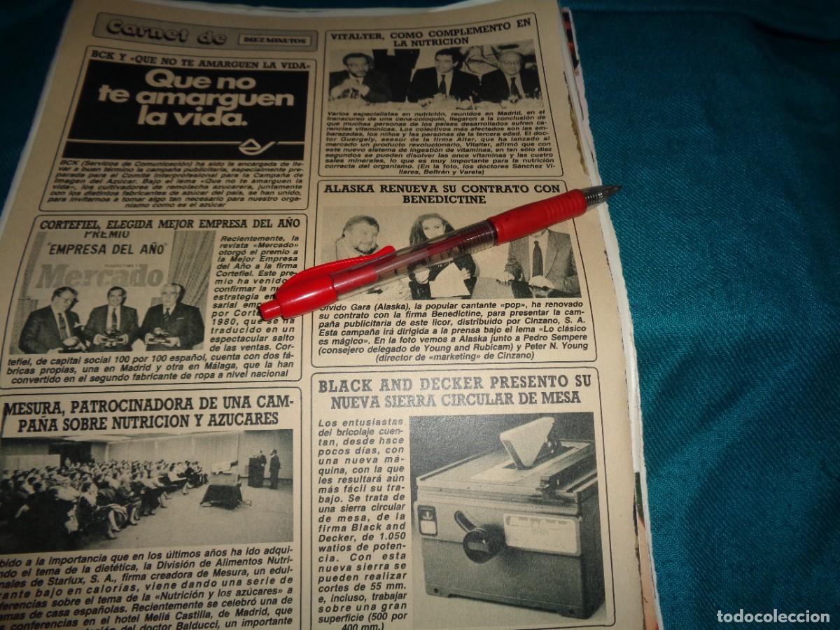 Coleccionismo de Revista Diez Minutos: RECORTE : ALASKA , RENUEVA CONTRATO CON BENEDICTINE. DIEZ MINUTOS, JUNIO 1986