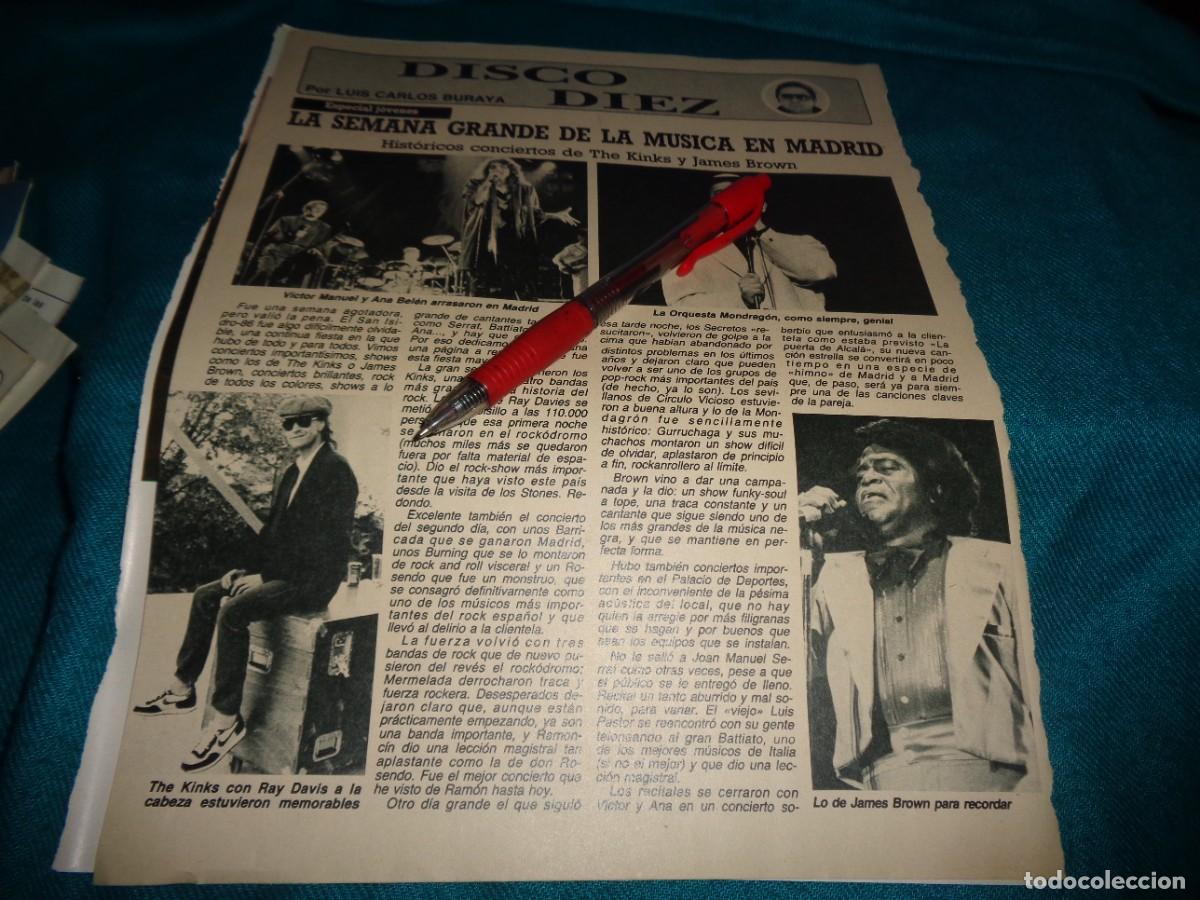 Coleccionismo de Revista Diez Minutos: RECORTE : DISCO 10 : SEMANA GRANDE DE LA MUSICA EN MADRID : THE KINKS..... DIEZ MINUTOS, JUNIO 1986