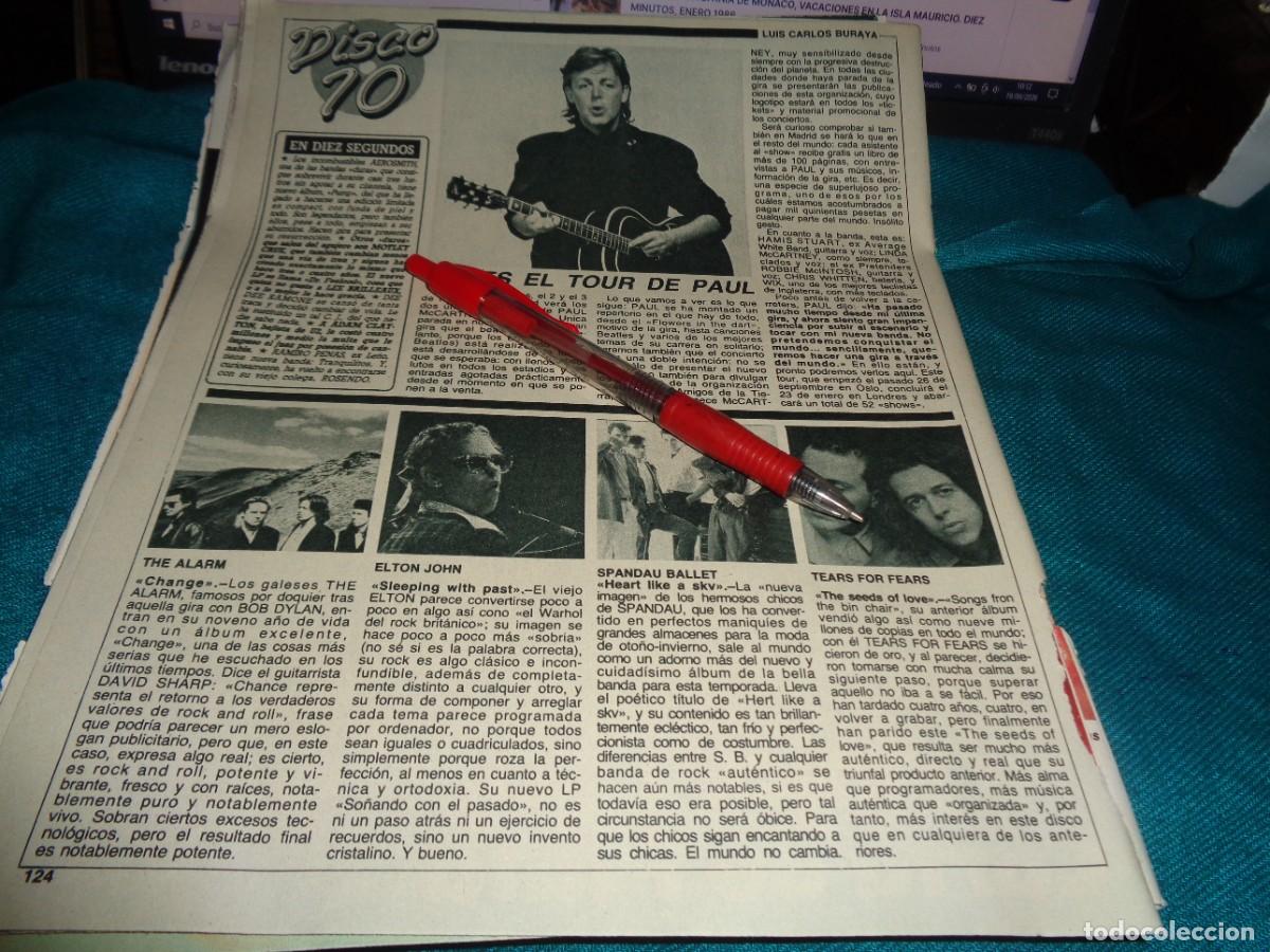 Coleccionismo de Revista Diez Minutos: RECORTE : DISCO 10 : ASI ES EL TOUR DE PAUL. THE ALARM, TEARS FOR FEARS. DIEZ MINUTOS, NOVBRE 1989