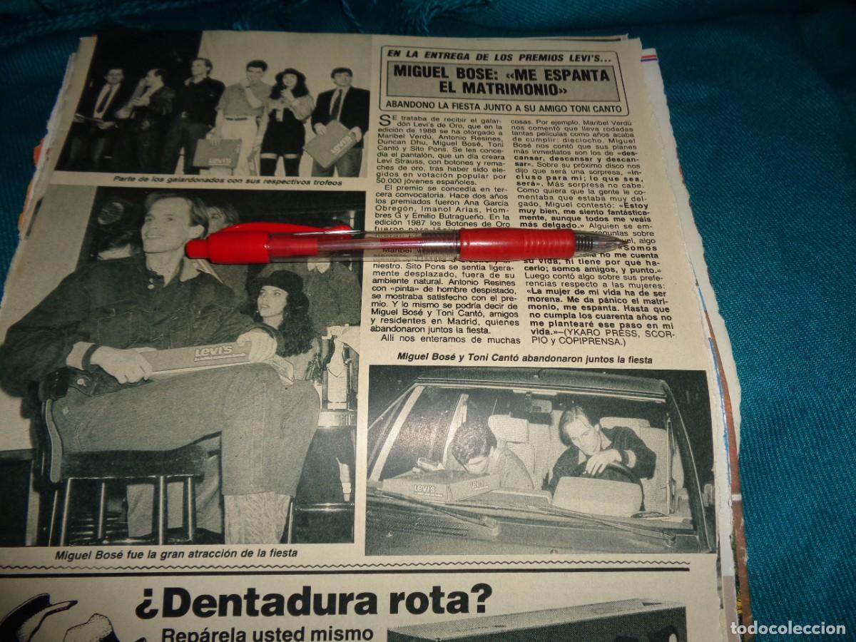 Coleccionismo de Revista Diez Minutos: RECORTE : MIGUEL BOSE, EN LA ENTEGA DE PREMIOS LEVI&acute;S. DIEZ MINUTOS, DICBRE 1988
