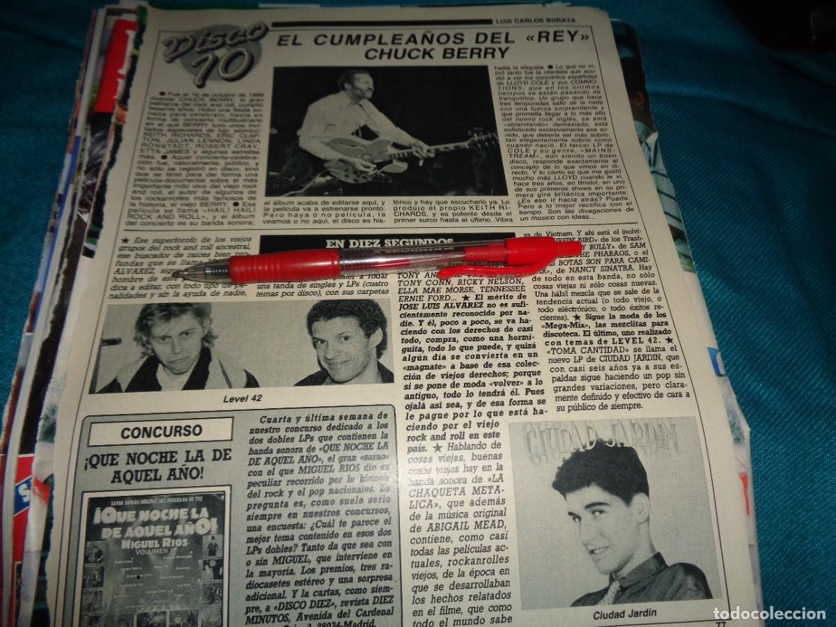 Coleccionismo de revista Diez Minutos: RECORTE : DISCO 10 : CHUCK BERRY. LEVEL 42. CIUDAD JARDIN. DIEZ MINUTOS, FEBR 1986