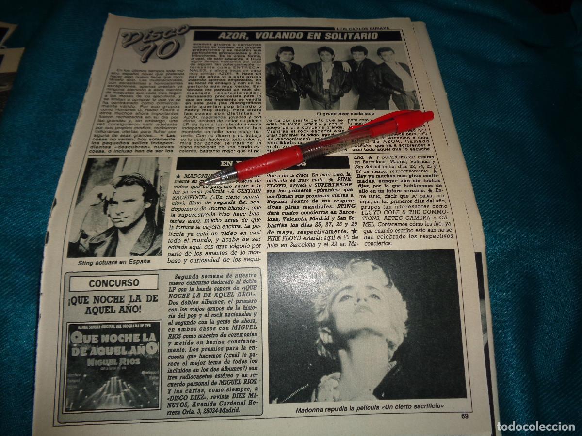 Collezionismo di Rivista Diez Minutos: RECORTE : DISCO 10 : AZOR. STING. MADONNA. DIEZ MINUTOS, MARZO 1988