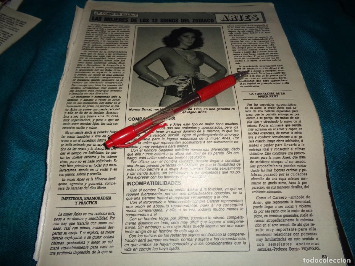 Coleccionismo de revista Diez Minutos: RECORTE : LAS MUJERES Y LOS SIGNOS DEL ZODIACO : NORMA DUVAL, ARIES. DIEZ MINUTOS, ENERO 1986