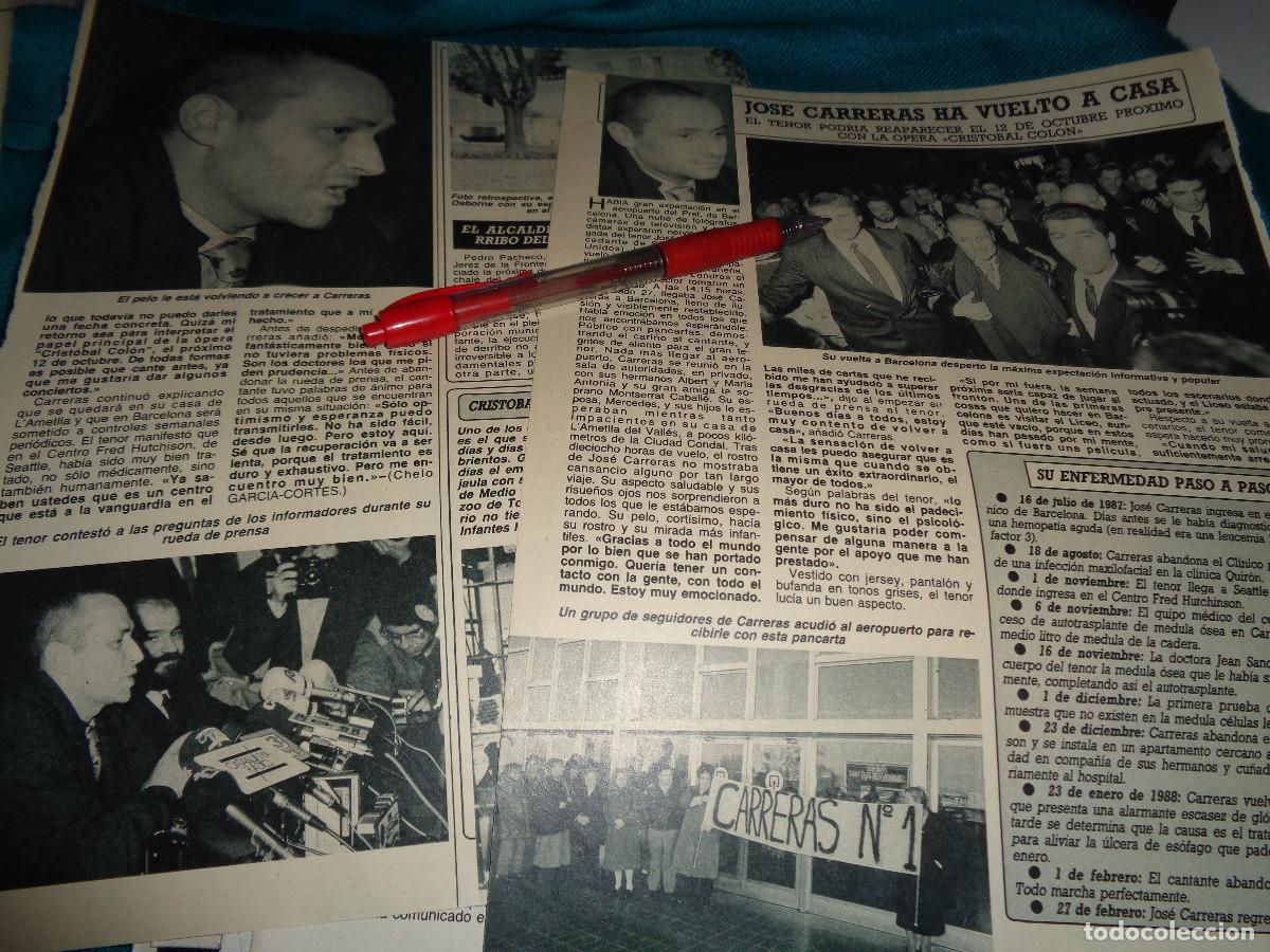 Coleccionismo de revista Diez Minutos: RECORTE : JOSE CARRERAS, VUELVE A CASA. DIEZ MINUTOS, MARZO 1988