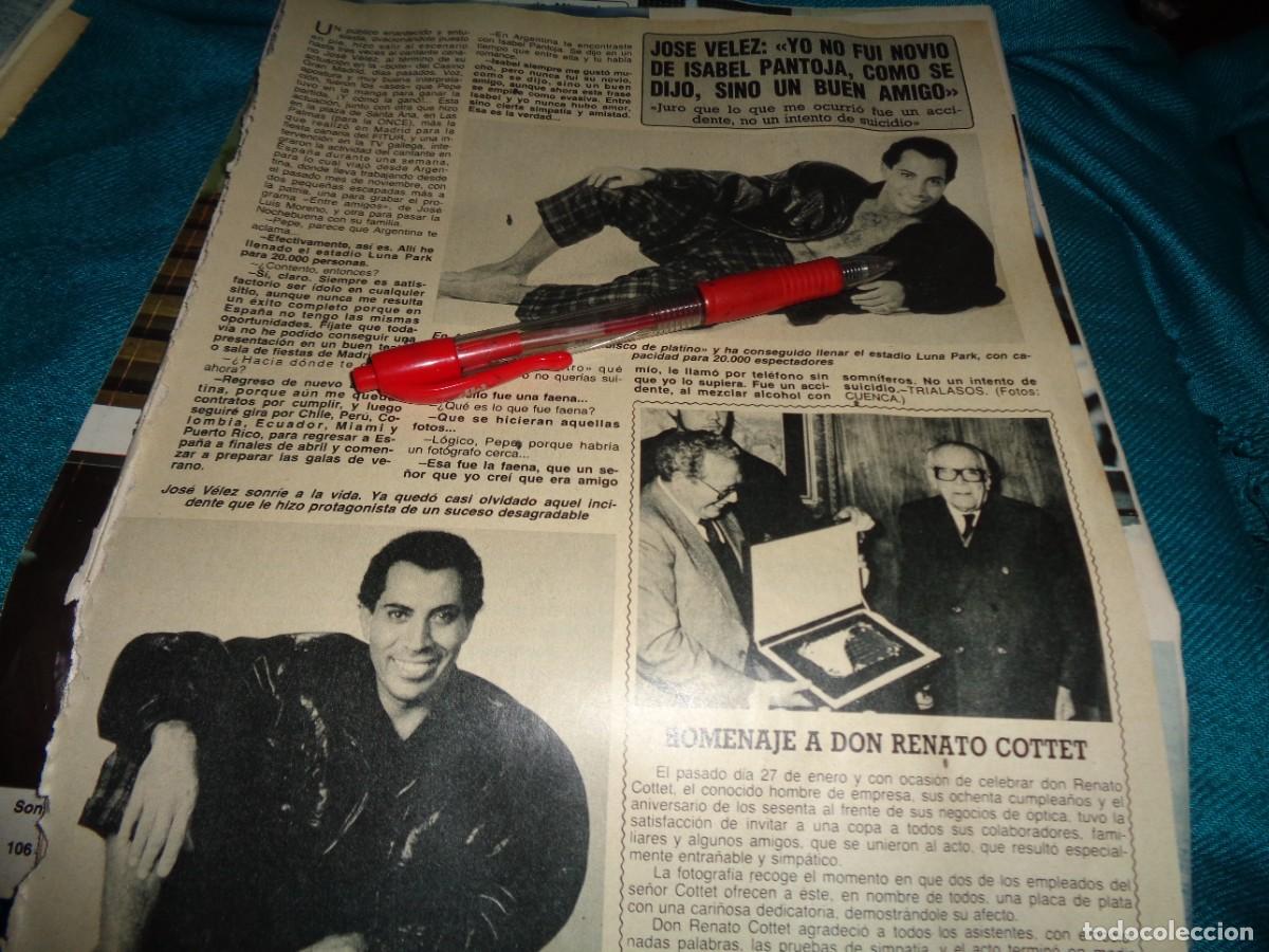 Coleccionismo de revista Diez Minutos: RECORTE : JOSE VELEZ. DIEZ MINUTOS, FBRO 1987
