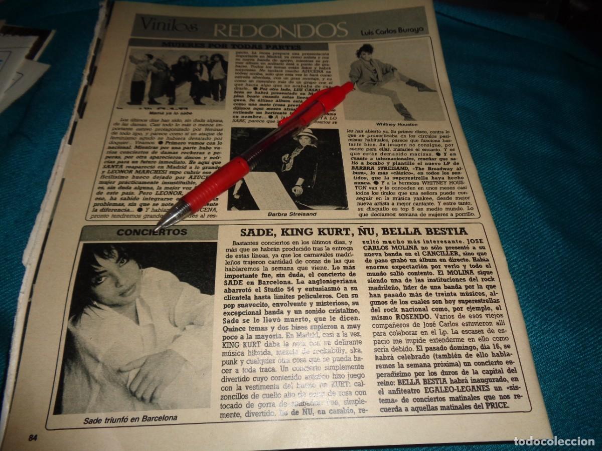 Coleccionismo de revista Diez Minutos: RECORTE : MAMA YA LO SABE. SADE. WHITNEY HOUSTON. BARBRA STREISAND. DIEZ MINUTOS, FBRO 1986