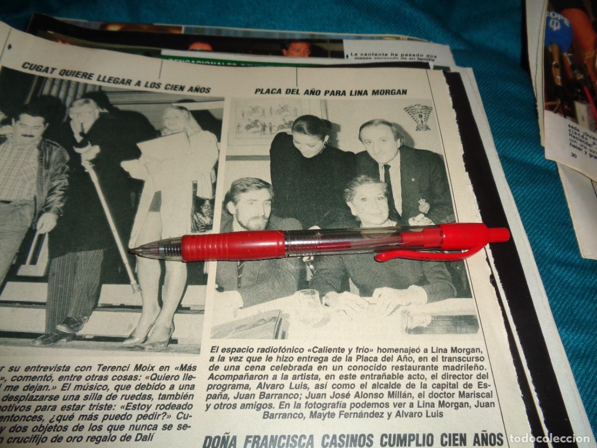 Colecionismo da Revista Diez Minutos: RECORTE : PLACA DEL A&Ntilde;O PARA LINA MORGAN. DIEZ MINUTOS, ABRIL 1989