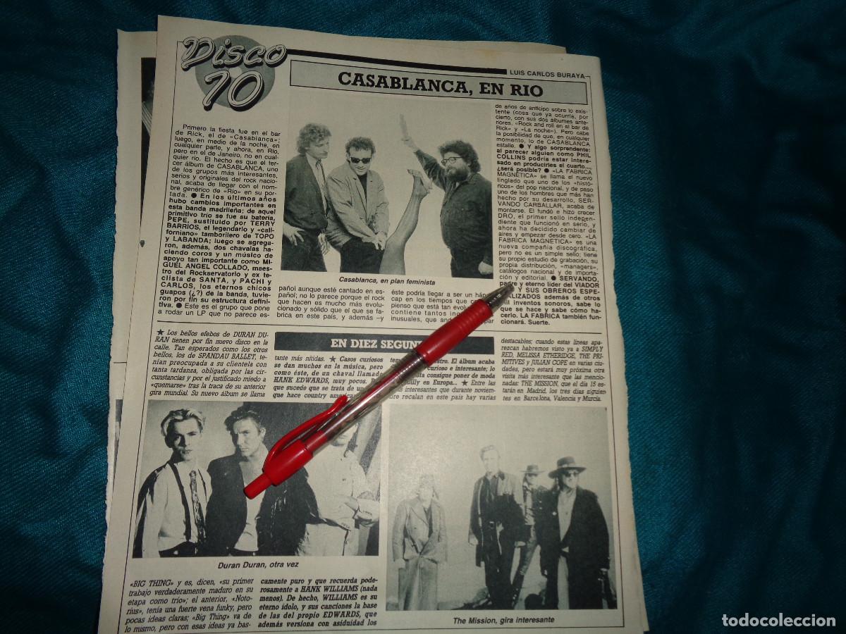 Coleccionismo de revista Diez Minutos: RECORTE : DISCO 10 : CASABLANCA, EN RIO. DURAN DURAN. THE MISSION. DIEZ MINUTOS, NOVBRE 1988