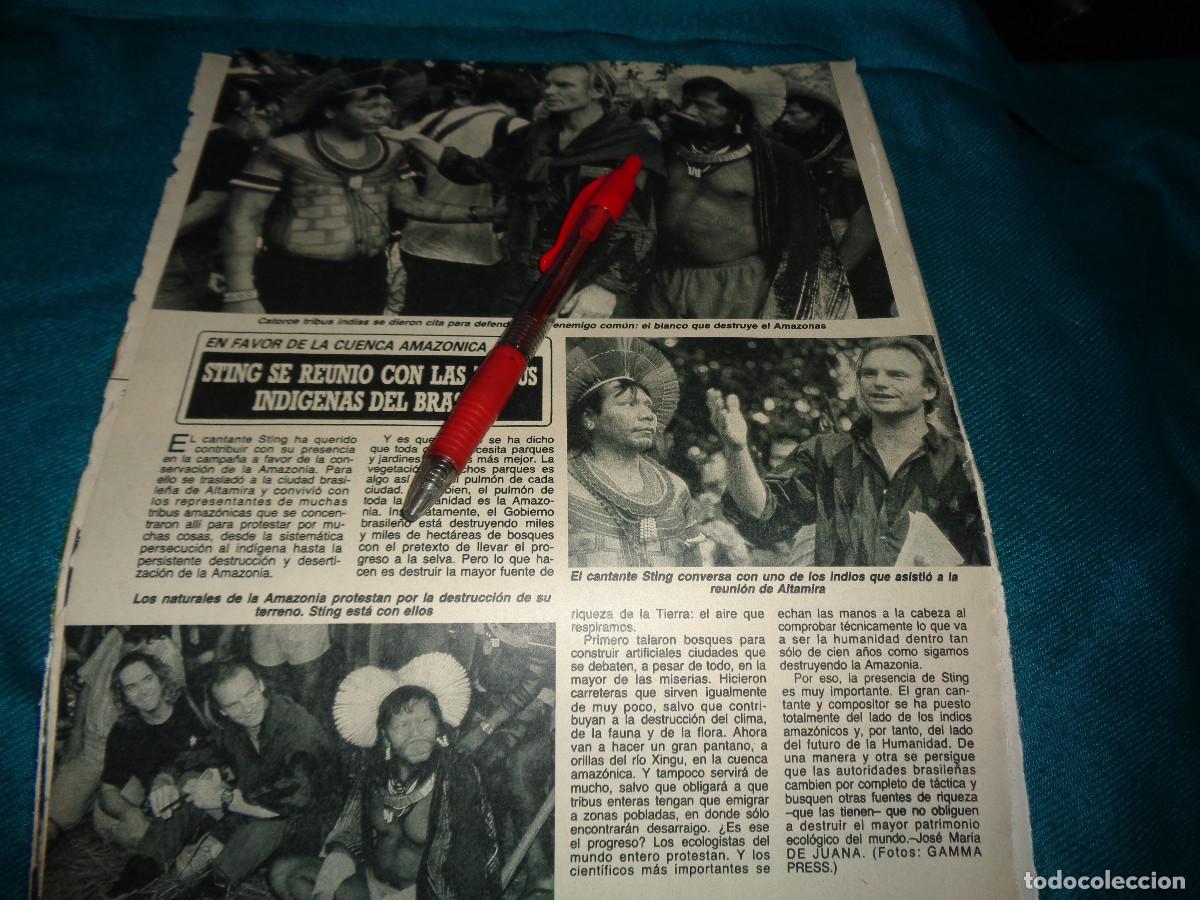 Coleccionismo de revista Diez Minutos: RECORTE : STING SE REUNE CON LAS TRIBUS INDIGENAS DEL BRASIL. DIEZ MINUTOS, MARZO 1989