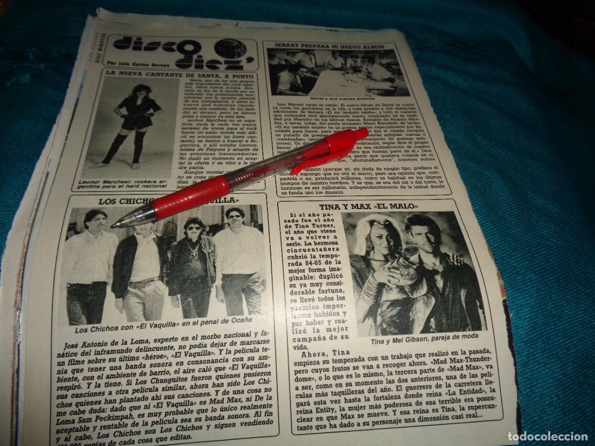 Coleccionismo de revista Diez Minutos: RECORTE : DISCO 10 : LOS CHICHOS, SERRAT, TINA TURNER. DIEZ MINUTOS, OCTBRE 1985