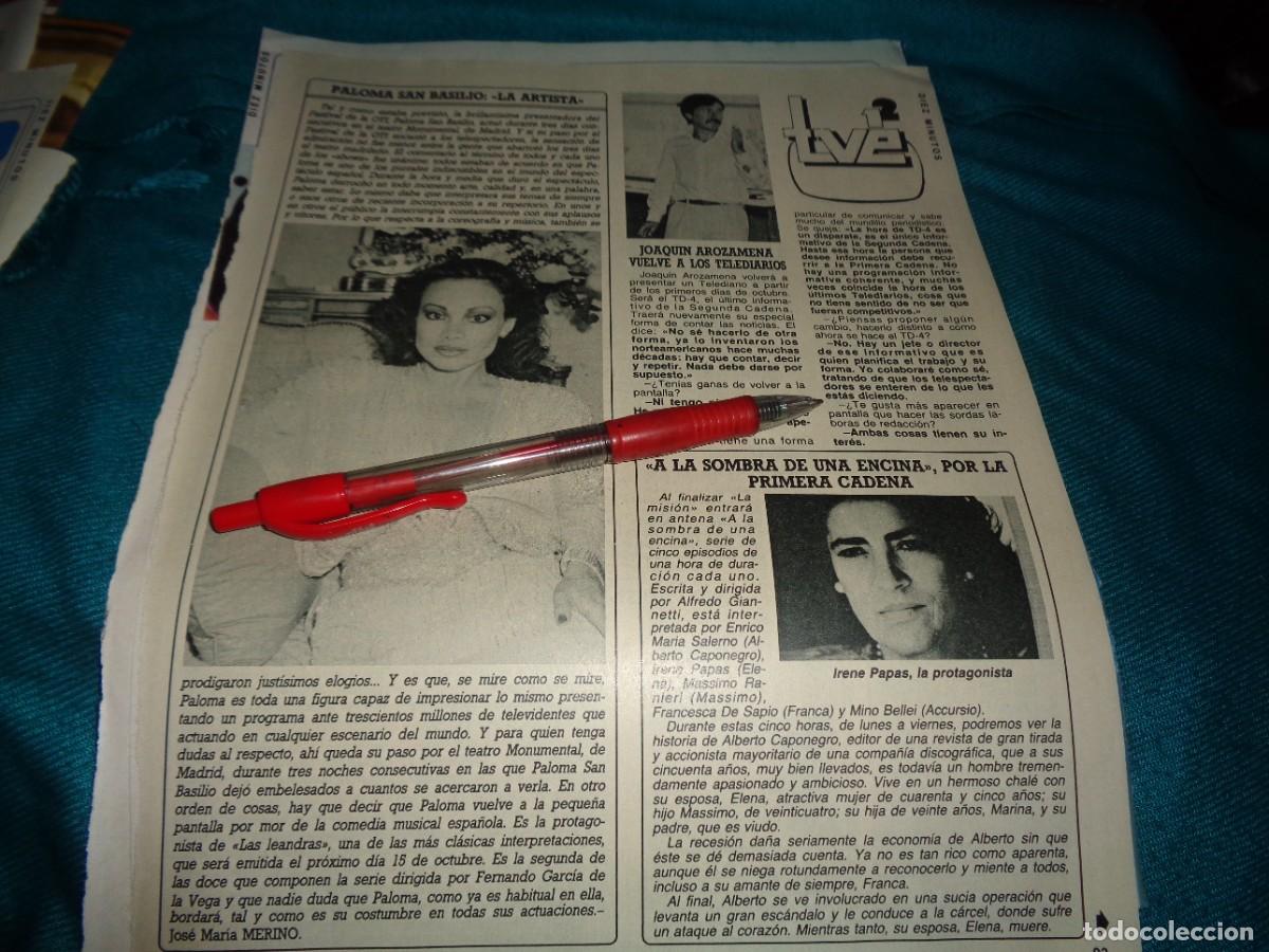 Coleccionismo de revista Diez Minutos: RECORTE : PALOMA SAN BASILIO. DIEZ MINUTOS, OCTBRE 1985