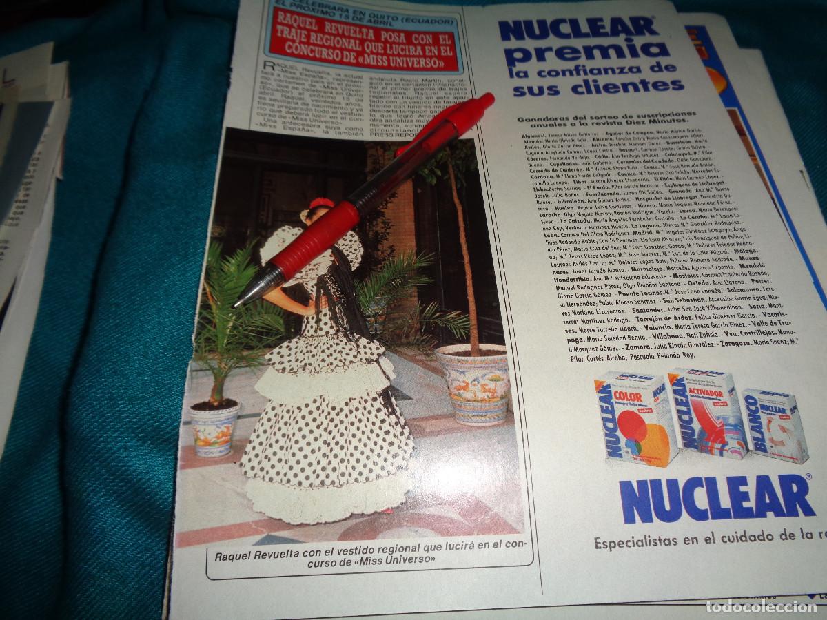 Coleccionismo de revista Diez Minutos: RECORTE : RAQUEL REVUELTA, POSA CON EL TRAJE QUE LUCIRA EN MISS UNIVERSO. DIEZ MINUTOS, MARZO 1990