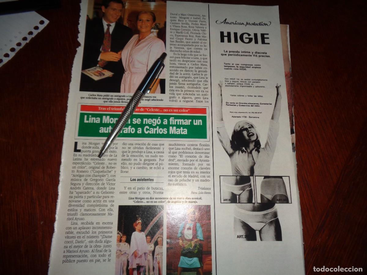 Coleccionismo de revista Diez Minutos: RECORTE : LINA MORGAN SE NIEGA A FIRMAR AUTOGRAFO A CARLOS MATA. DIEZ MINUTOS ,NVBRE 1991
