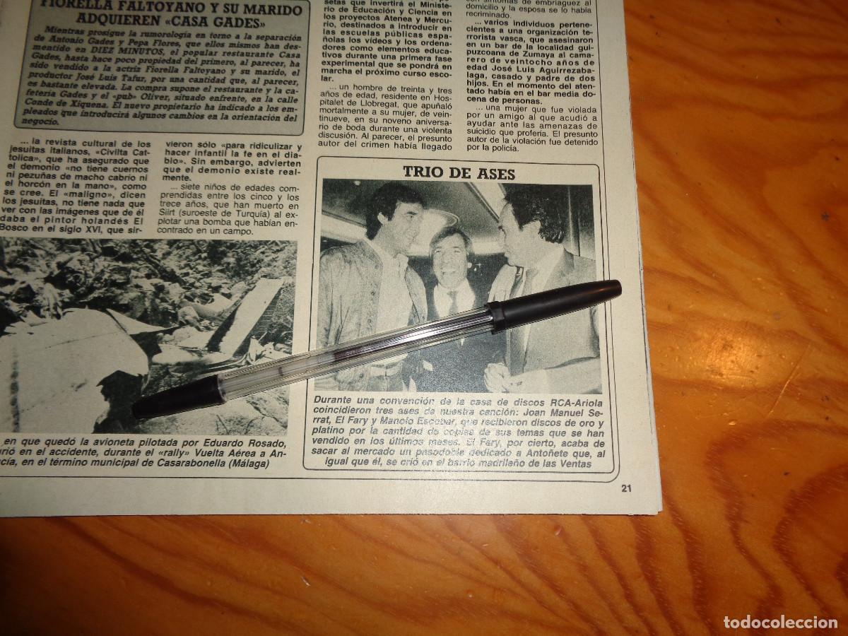 Coleccionismo de revista Diez Minutos: RECORTE : TRIO DE ASES : SERRAT, EL FARY, MANOLO ESCOBAR. DIEZ MINUTOS, ABRIL 1986