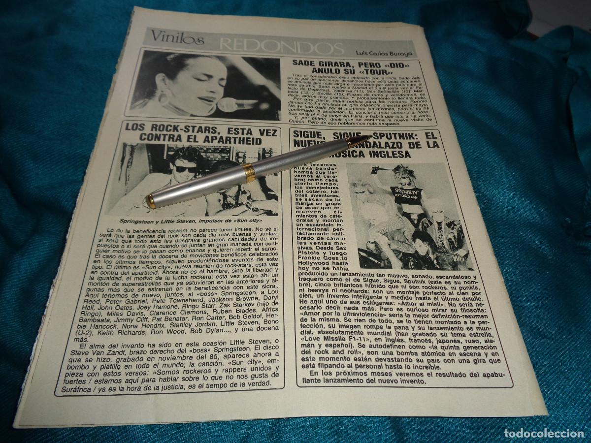 Coleccionismo de revista Diez Minutos: RECORTE : SADE. SPRINGSTEEN Y LITTLE STEVEN. SPUTNIK. DIEZ MINUTOS, ABRIL 1986