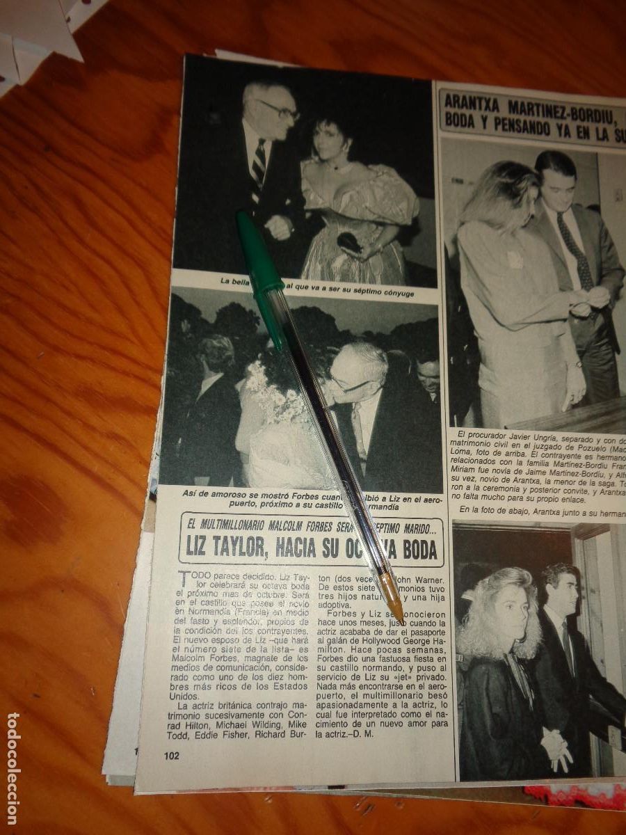 Sammeln von Zeitschriften Diez Minutos: RECORTE : LIZ TAYLOR, HACIA SU 8&ordf; BODA. DIEZ MINUTOS, JULIO 1988