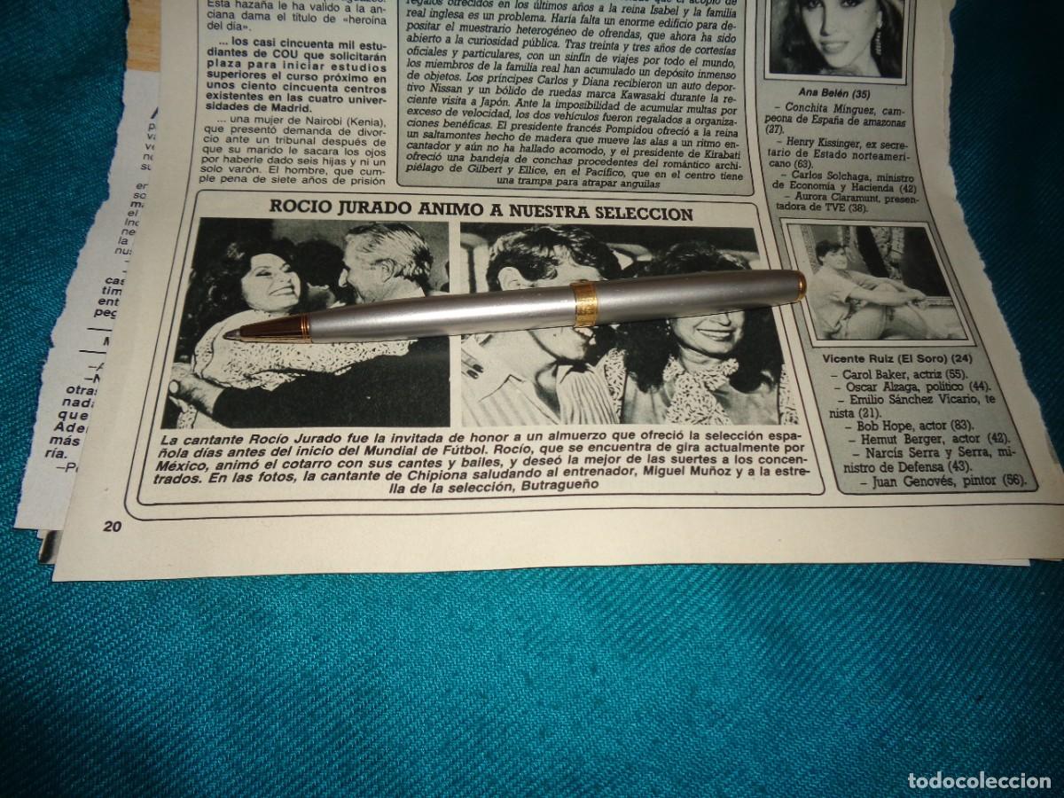 Coleccionismo de revista Diez Minutos: RECORTE : ROCIO JURADO, ANIMA A LA SELECCION. DIEZ MINUTOS, JUNIO 1986