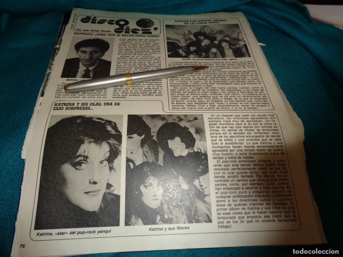 Coleccionismo de revista Diez Minutos: RECORTE : DISCO 10 : FRANCO BATTIATO. WASP. KATRINA Y SUS WAVES. DIEZ MINUTOS, OCTBRE 1985